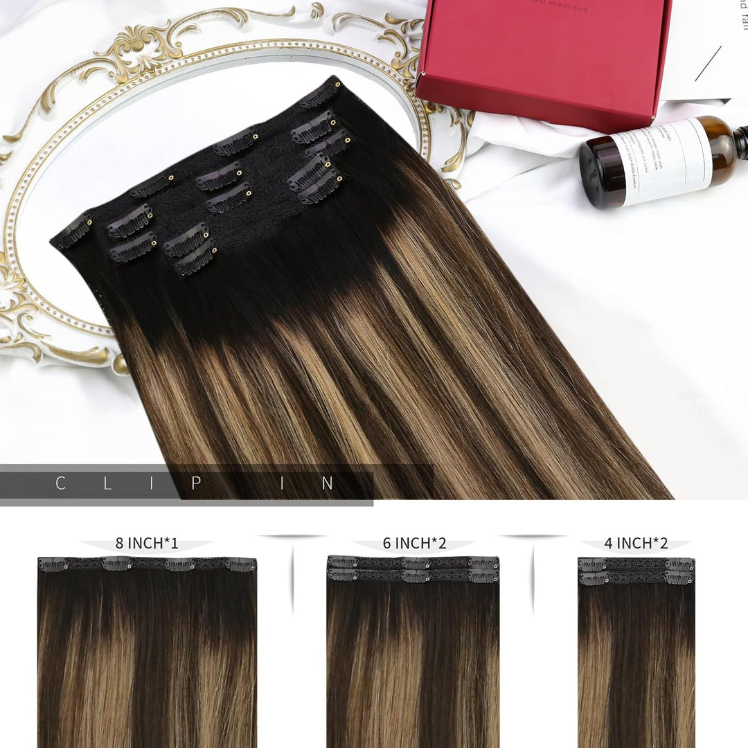Moresoo Echthaar Extensions Clip Schwarz Remy Clip in Extensions Echthaar Doppelt Tressen Haarextens