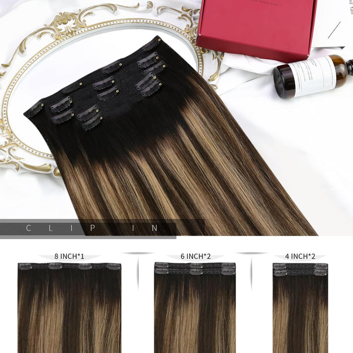 Moresoo Echthaar Extensions Clip Schwarz Remy Clip in Extensions Echthaar Doppelt Tressen Haarextens