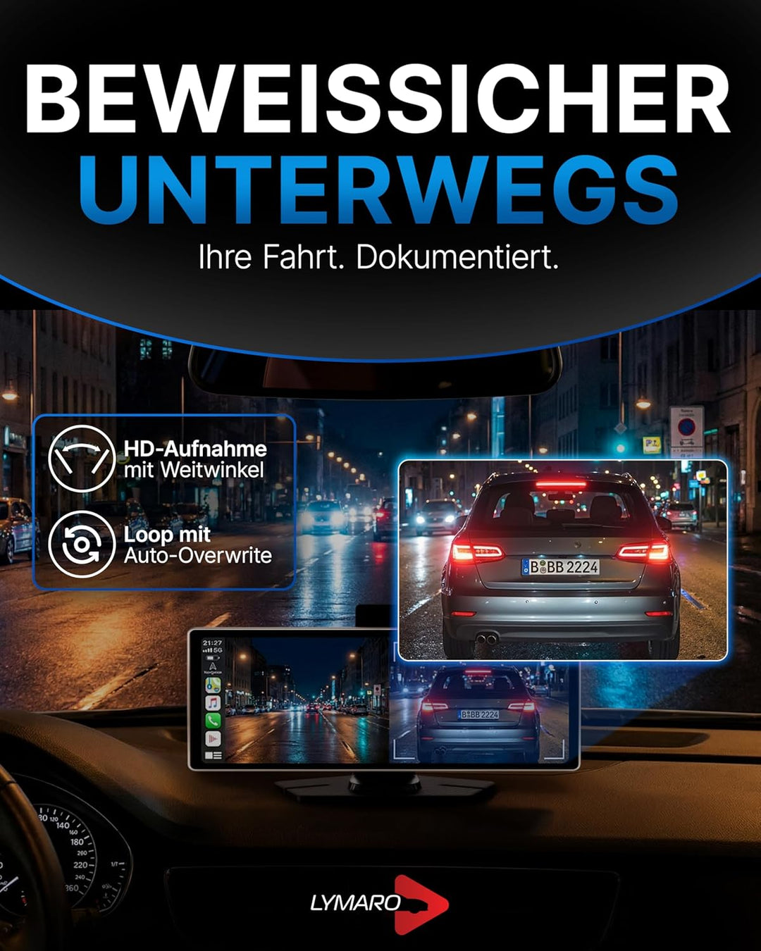 Wireless CarPlay Display & Android Display fürs Auto, tragbares Apple Auto CarPlay Display & Android
