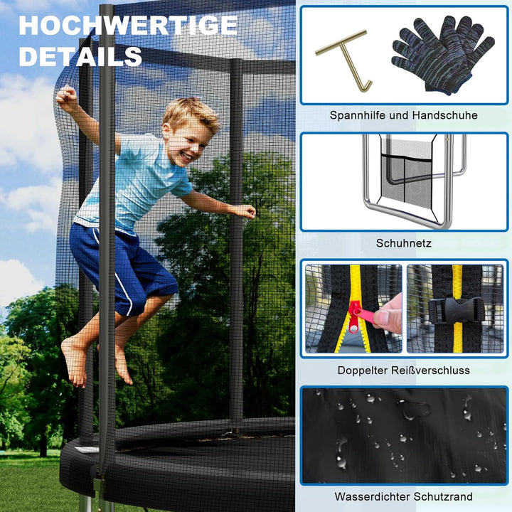 Devoko Trampolin Outdoor Ø 183/228/305/366/427 cm, GS-Zertifikat Indoor Trampolin Kinder Gartentramp