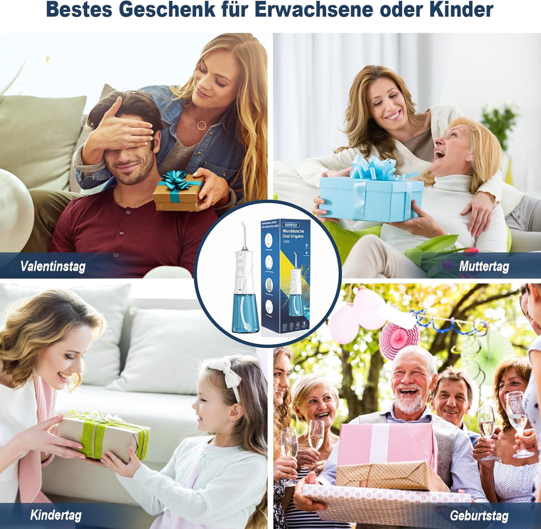 SURFOU Munddusche Kabellos Mundduschen 230ML 3 Modi 7 Düsen, Mundduschen Reise Water Flosser IPX7 Wa