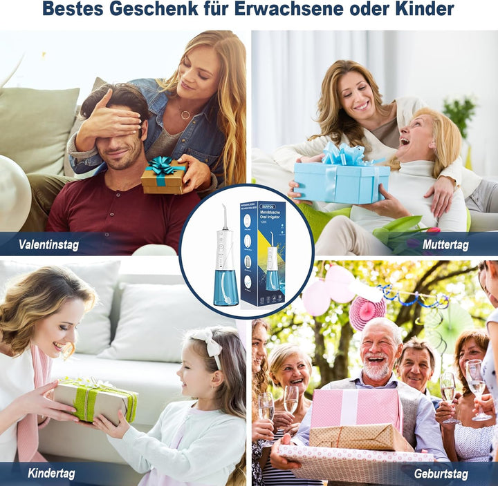 SURFOU Munddusche Kabellos Mundduschen 230ML 3 Modi 7 Düsen, Mundduschen Reise Water Flosser IPX7 Wa