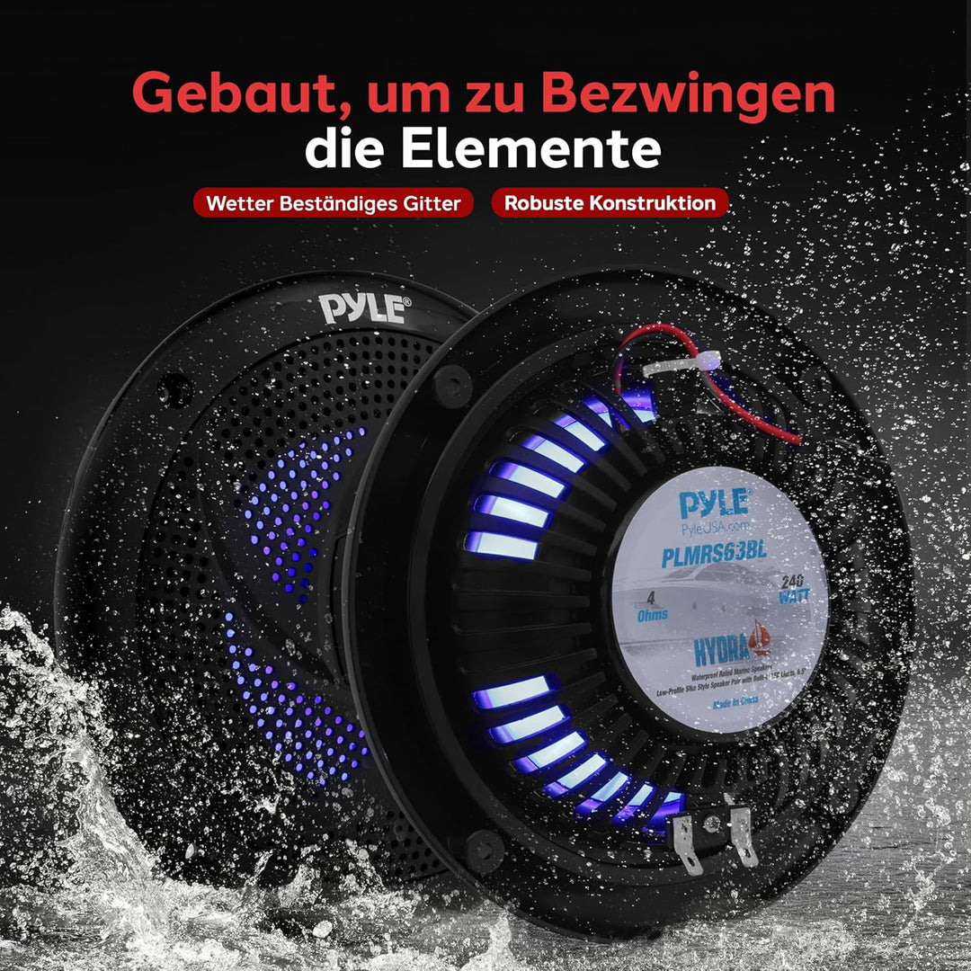 Pyle Marine PLMRS63BL Lautsprecher, wasserdicht, 16,5 cm, flaches Design, Wakeboard-Turm, wetterfest