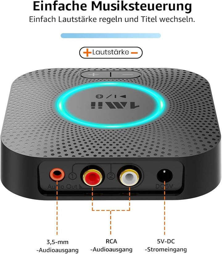 1Mii B06S Bluetooth Audio Adapter, HiFi Wireless 5.2 Empfänger, Lautstärkeregelung, aptX HD &amp; Low La