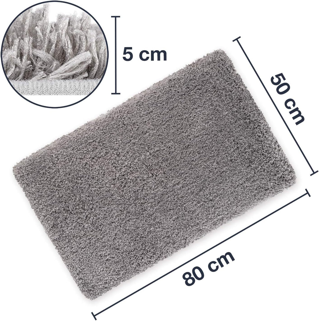 WohnDirect Premium Hochflor Badezimmerteppich Grau • Rutschfester & Extra Flauschiger Badvorleger •