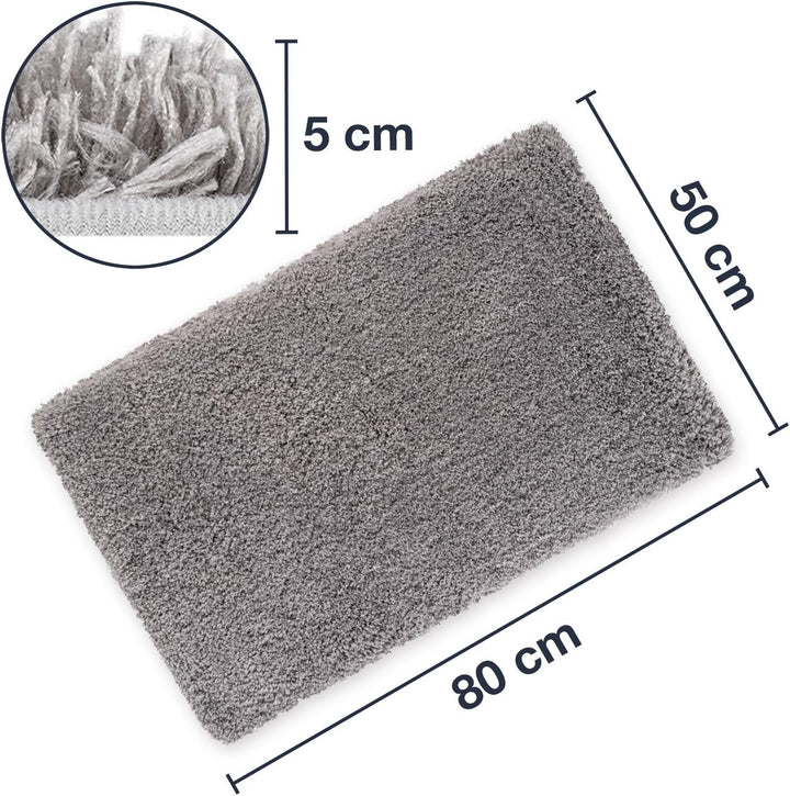 WohnDirect Premium Hochflor Badezimmerteppich Grau • Rutschfester & Extra Flauschiger Badvorleger •