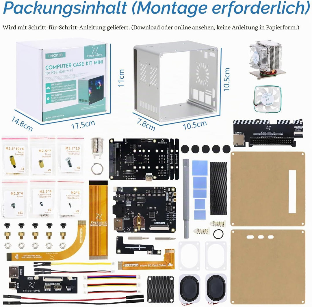 FREENOVE NAS Case for Raspberry Pi 5 (NOT Included), Quad M.2 NVMe SSD Slots, PWM ARGB Fans Light Sy