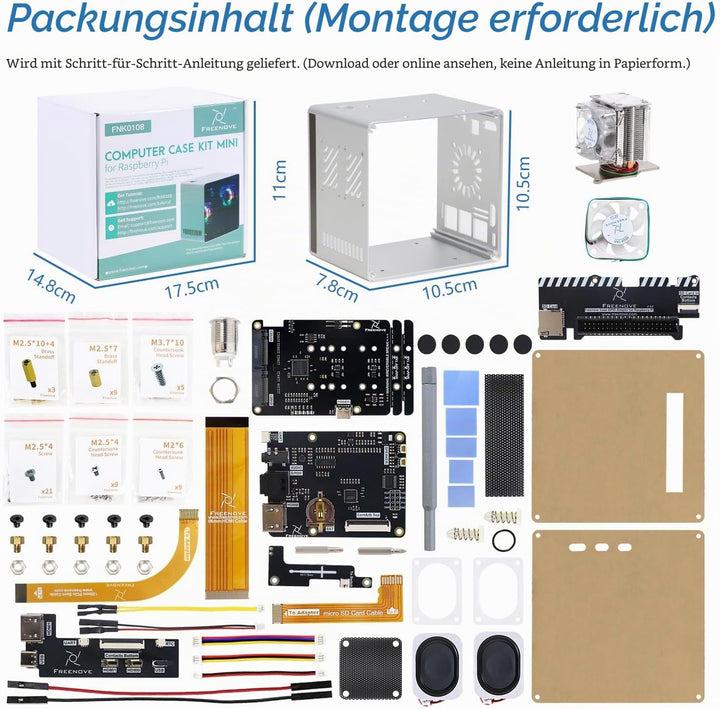 FREENOVE NAS Case for Raspberry Pi 5 (NOT Included), Quad M.2 NVMe SSD Slots, PWM ARGB Fans Light Sy