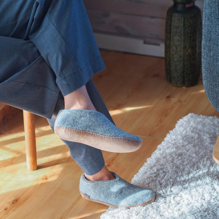 glerups Slipper aus 100 % hochwertiger Wollmischung mit Gummisohle, Unisex-Slipper 35 EU Grau, 35 EU