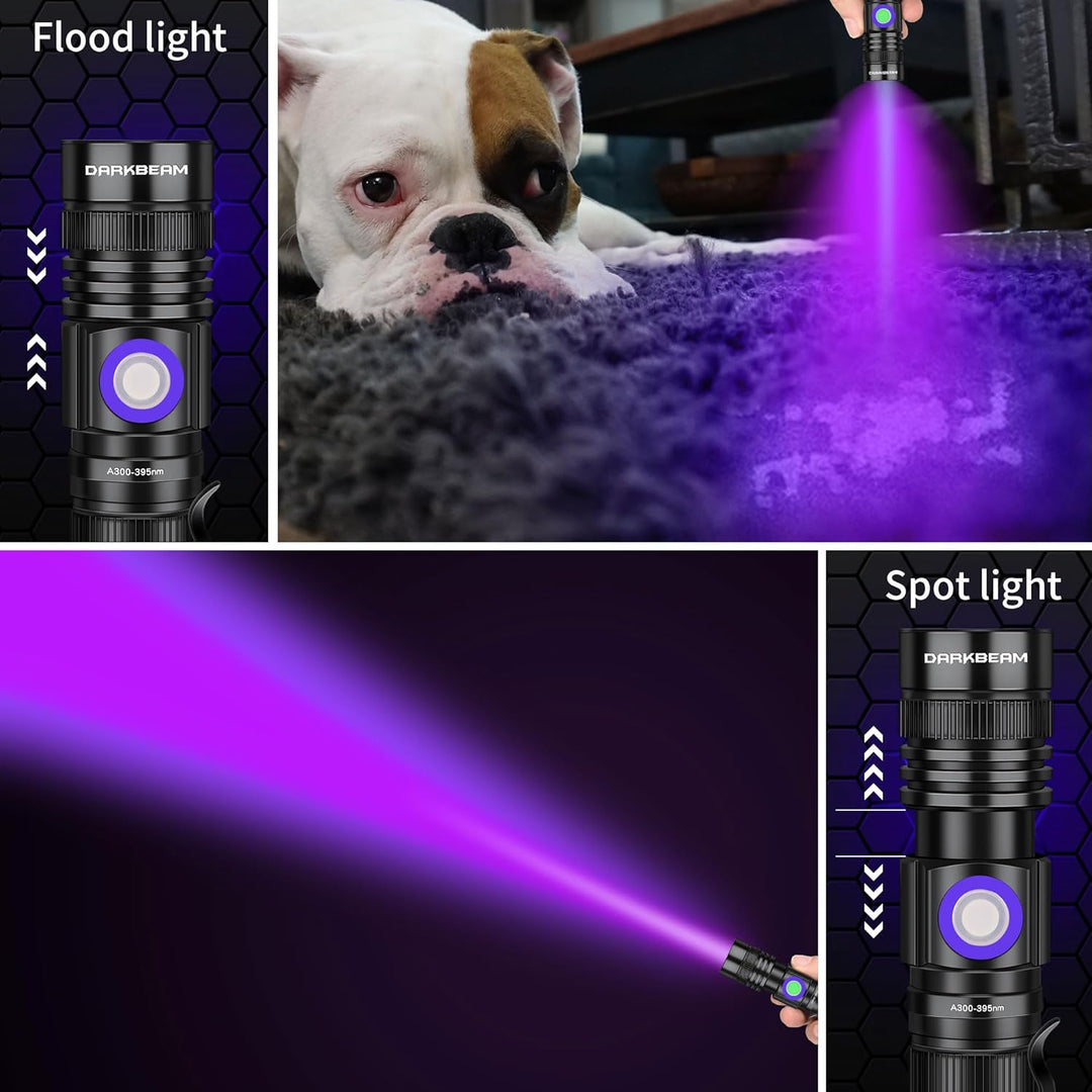 DARKBEAM UV Taschenlampe uv Lampe 395nm Licht USB Aufladbar, Woodsche Lampe Schwarzlichtlampe Klein