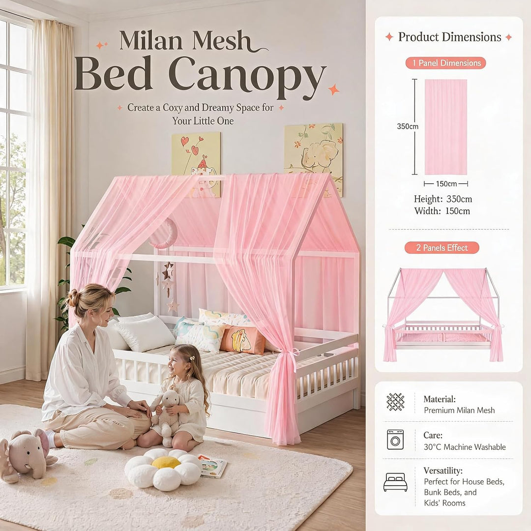 Hausbett Himmel Set, 2 Stück Betthimmel Hausbett, Leichter Atmbar Mailänder Gaze Himmelbett Vorhänge