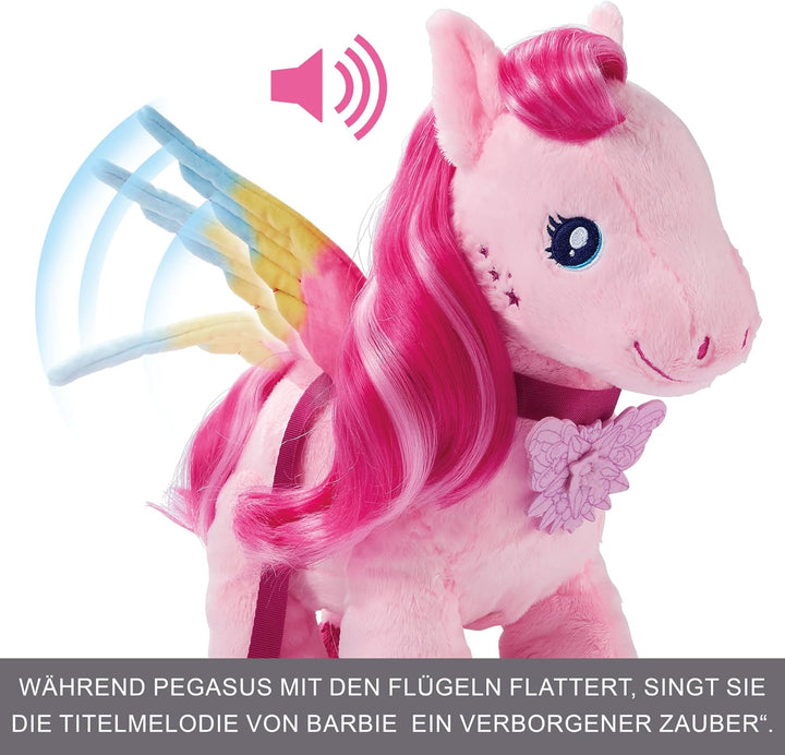 BARBIE Touch of Magic - Gehender und flatternder Plüschpegasus mit Leine, Schmetterlingstaste zum Ab