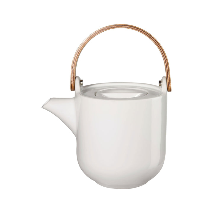 ASA Coppa White Yuki Teekanne mit Holzgriff aus Porzellan in der Farbe Weiss 0,6L, Masse: 14,5cm x 1