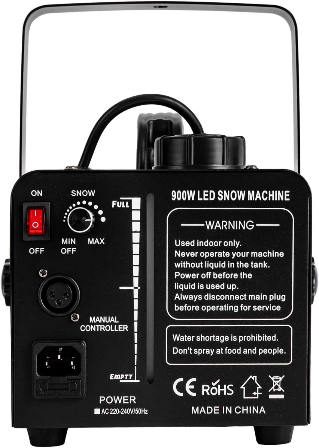 900W Schneemaschine Schneekanone mit 12 LED RGB Lichtern und 3 Beleuchtungsmodi, Weisse Schneeflocke