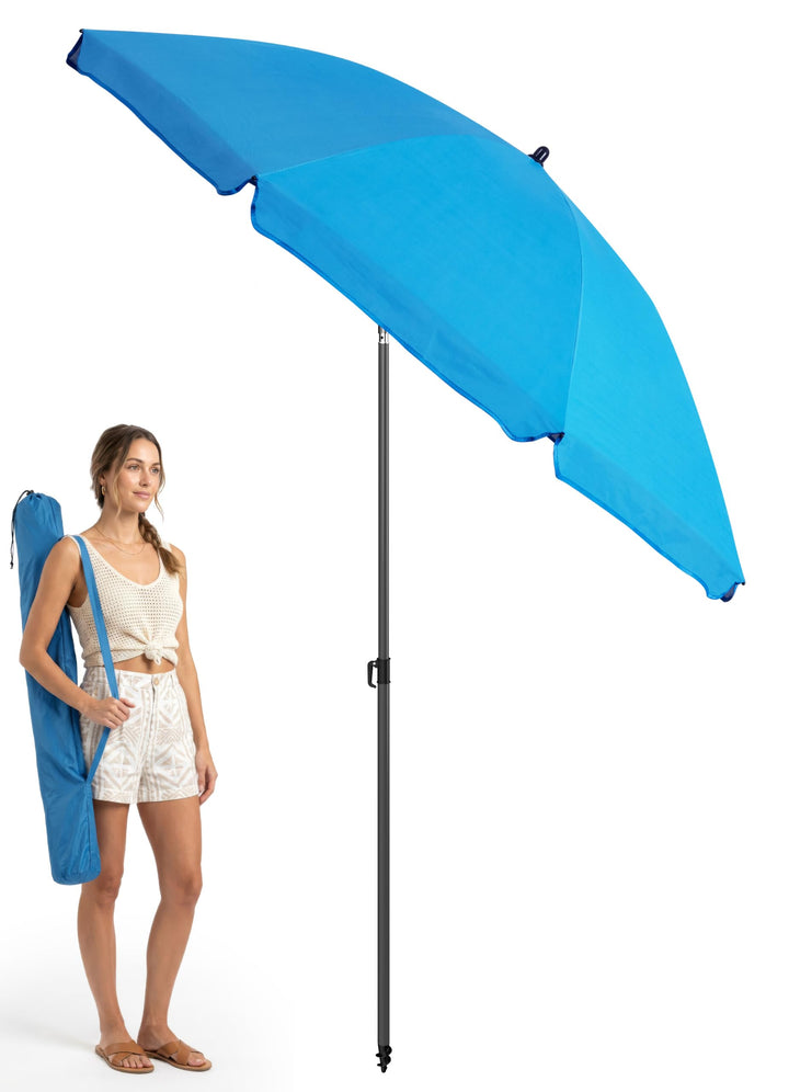 4smile Strandschirm SunnyJoy, Ø 180 cm Blau - UPF 50+ Sonnenschirm Strand, Sonnenschirm Balkon - Str