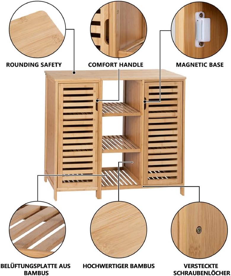WAOHO badezimmerschränke aus Bambus,Badezimmer Regal,Sideboard Wohnzimmer,Sideboard, Bad Regal stehe