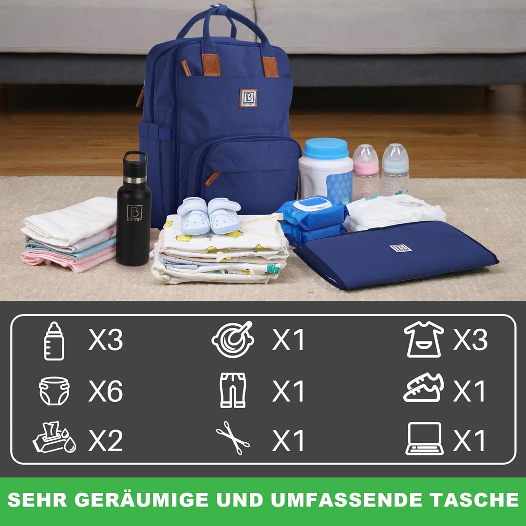 Brisby Wickelrucksack gross - Wickeltasche kinderwagen mit isoliertes Frontfach, Babytasche mit Wick