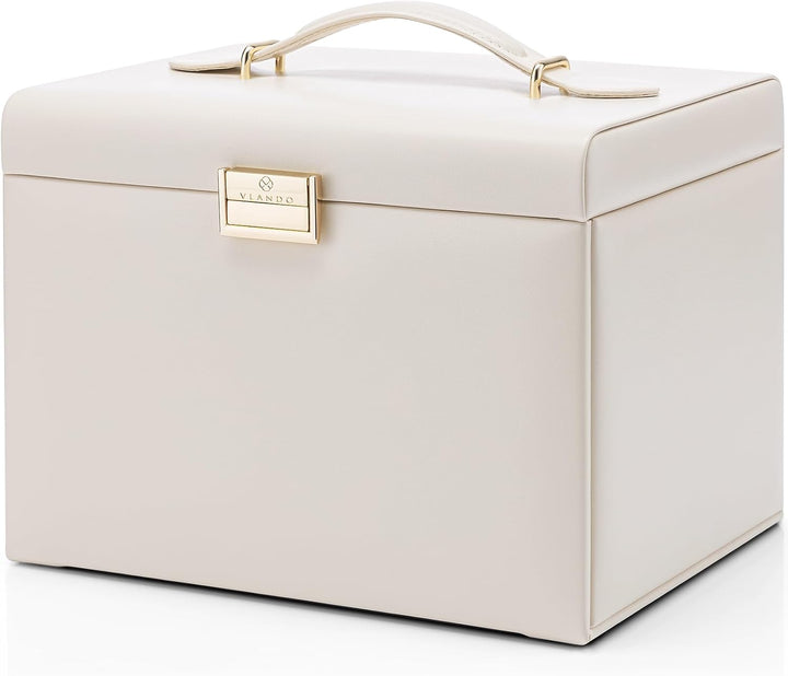 Vlando Schmuckkasten Schmuckbox mit 4 Ebenen, Schmuckschatulle PU Leder, Schmuckbox mit Spiegel und