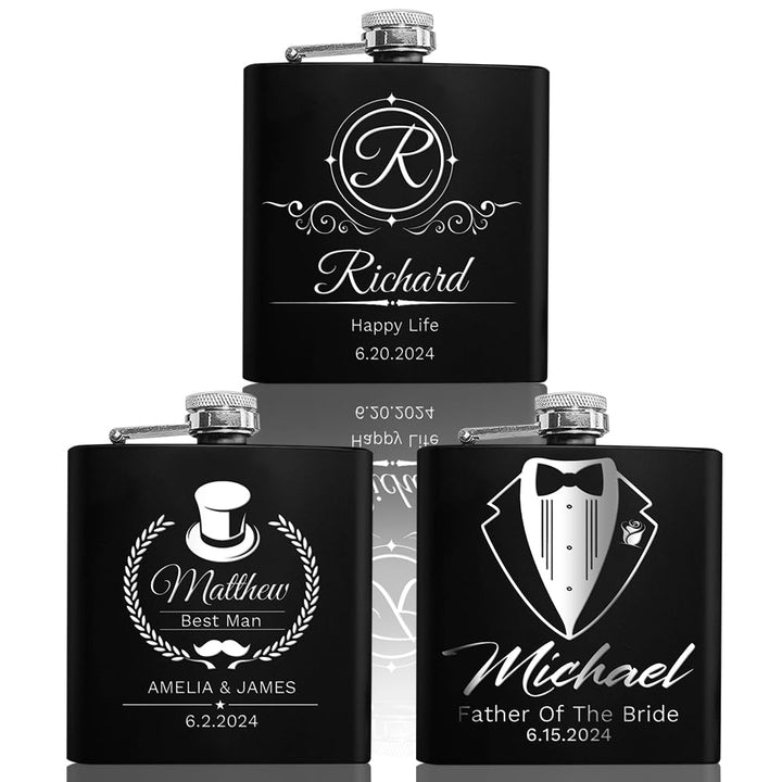 Personalisierte Flasche für Herren, graviert, 170 ml, 304 Edelstahl, individuelle Flasche für Hochze