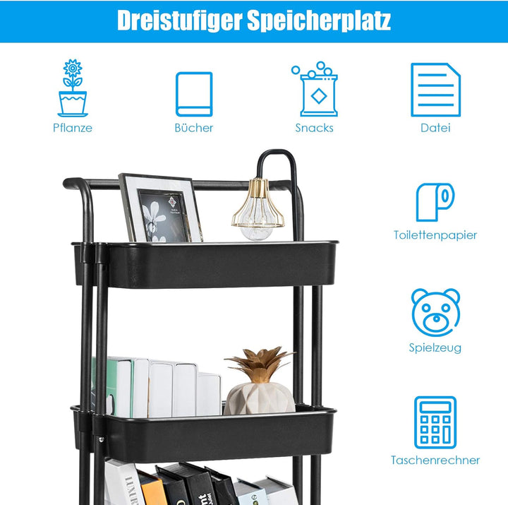 GOPLUS 3-stöckiger Servierwagen mit Rollen, Küchenwagen aus Metall, Rollwagen für Badezimmer, Küche,