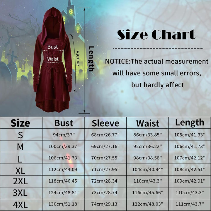 CNVAUIE Renaissance Kostüm Damen Gewand Mittelalterliches Kapuzenkleid Gothic Kleid Cosplay für Hall