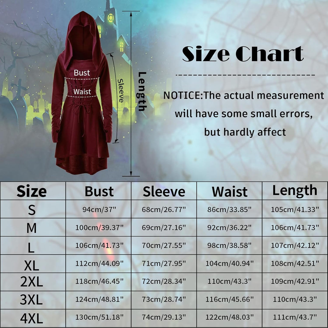 CNVAUIE Renaissance Kostüm Damen Gewand Mittelalterliches Kapuzenkleid Gothic Kleid Cosplay für Hall