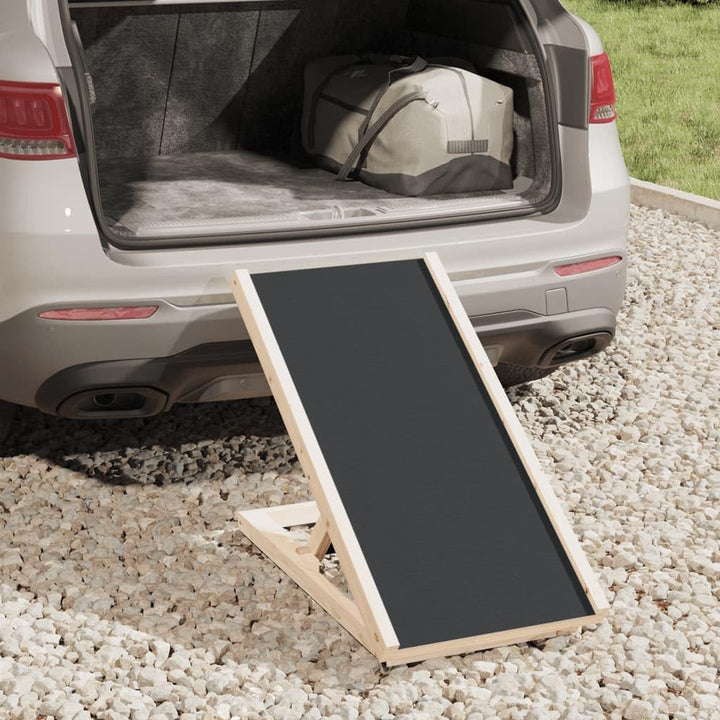 Hunderampe Grau aus massivem Tannenholz 70x35 cm, höhenverstellbar 30-45 cm, rutschfest, klappbar, s