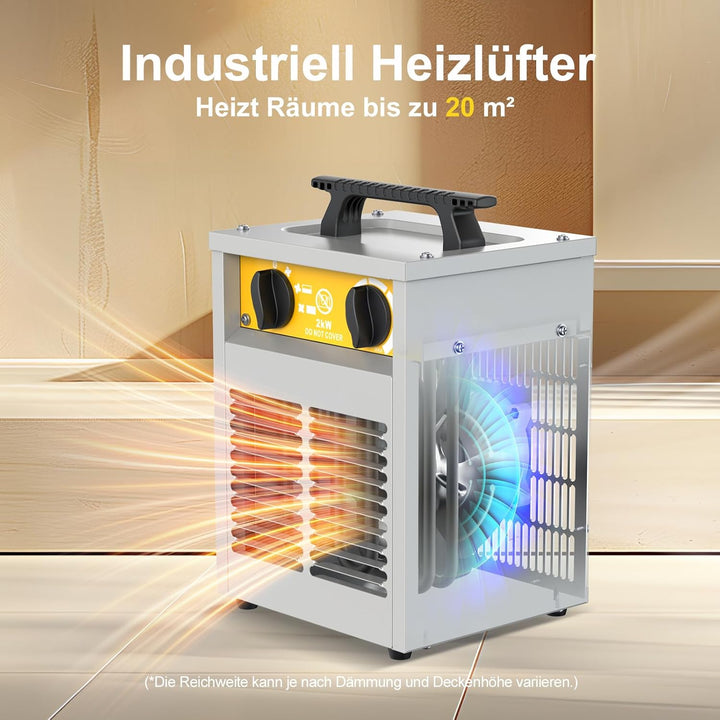 DAHTEC Elektroheizer Heizlüfter Bauheizer 2000 Watt Elektro Heizstrahler Bautrockner mit Thermostat