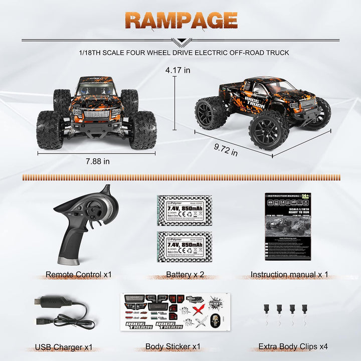 HAIBOXING Ferngesteuertes Auto 4WD RC Auto 36 km/h Hochgeschwindigkeits 1/18 Monstertruck 2.4GHz All