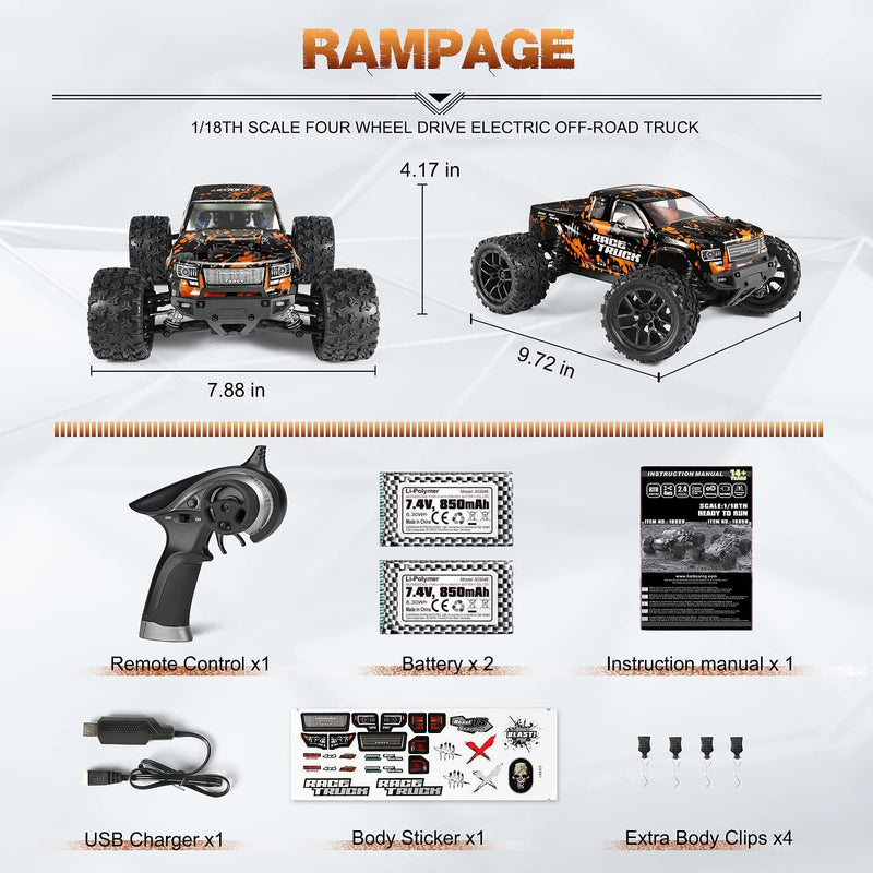 HAIBOXING Ferngesteuertes Auto 4WD RC Auto 36 km/h Hochgeschwindigkeits 1/18 Monstertruck 2.4GHz All