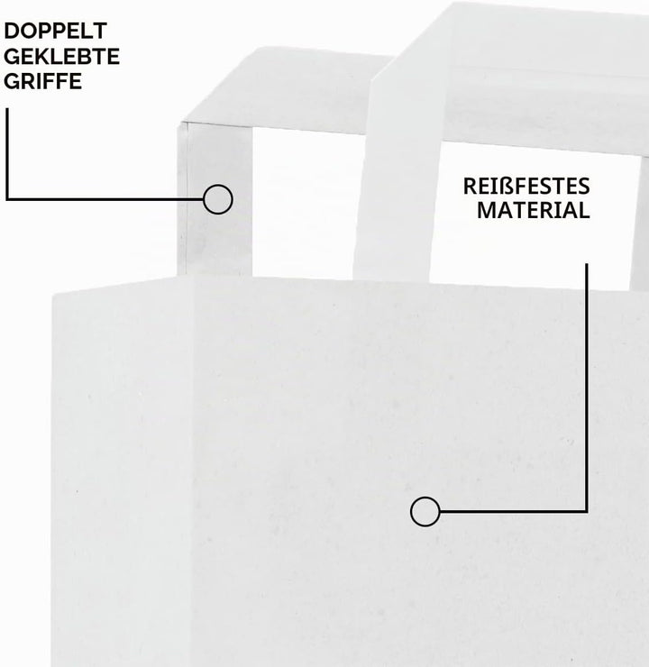 verpacking Papiertragetaschen mit Flachhenkel 22 x 18 x 8 cm Weiss - Papiertüten Bio Papiertasche Kr