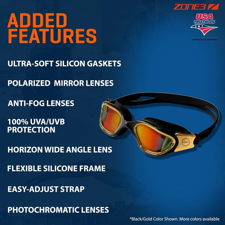 ZONE3 Unisex Dampf Schwimmbrille (1er Pack) Einheitsgrösse Photochromatisch, Schwarz/Neon-Orange, Ei