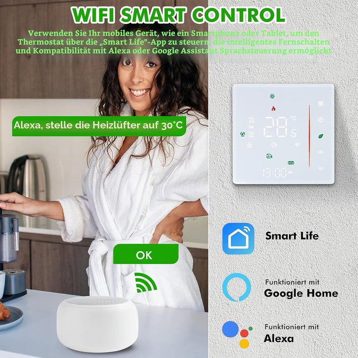 Thermostat Fussbodenheizung, 5A 230V WiFi Smart Thermostat Fussbodenheizung Raumthermostat Smart Rau