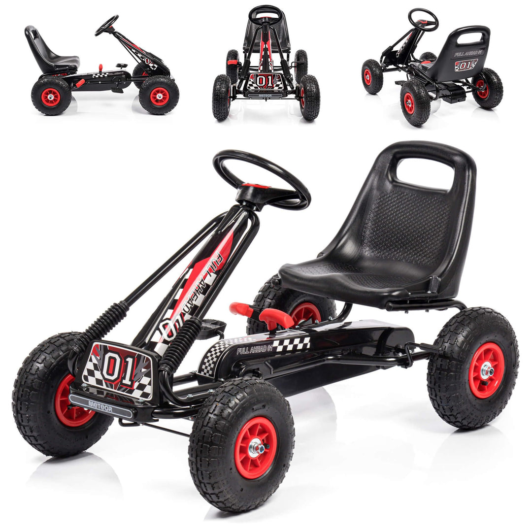 meteor Gokart Kinder mit Pedalen Tretfahrzeug mit Handbremse Luftreifen verstellbarem Sitz Kettenant