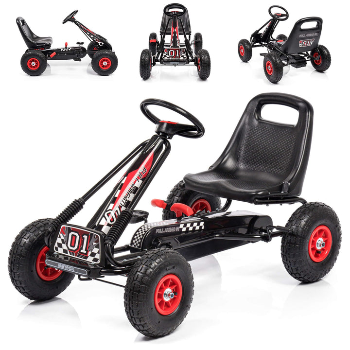 meteor Gokart Kinder mit Pedalen Tretfahrzeug mit Handbremse Luftreifen verstellbarem Sitz Kettenant