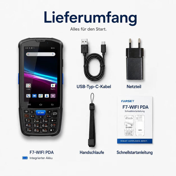 Farset F7-WiFi Android 14 Barcode-Scanner-PDA, 1D/2D/QR-Scan-Engine mit Zebra-Lizenz, SE6100, 5000 m