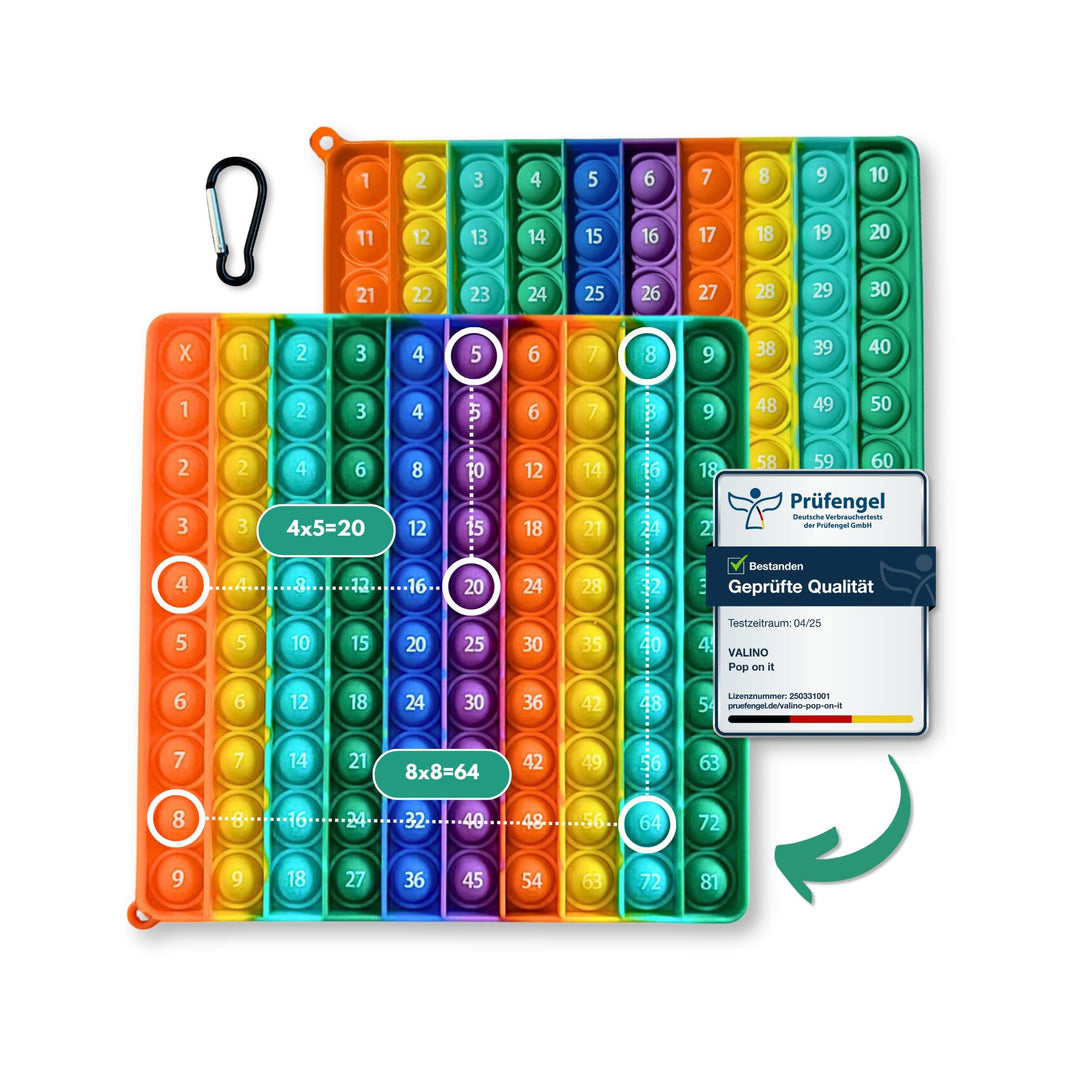 Valino PopIt 2 in 1 Multiplikationsbrett und Hundertertafel | 1x1 Lernen Spiel für Montessori | XXL