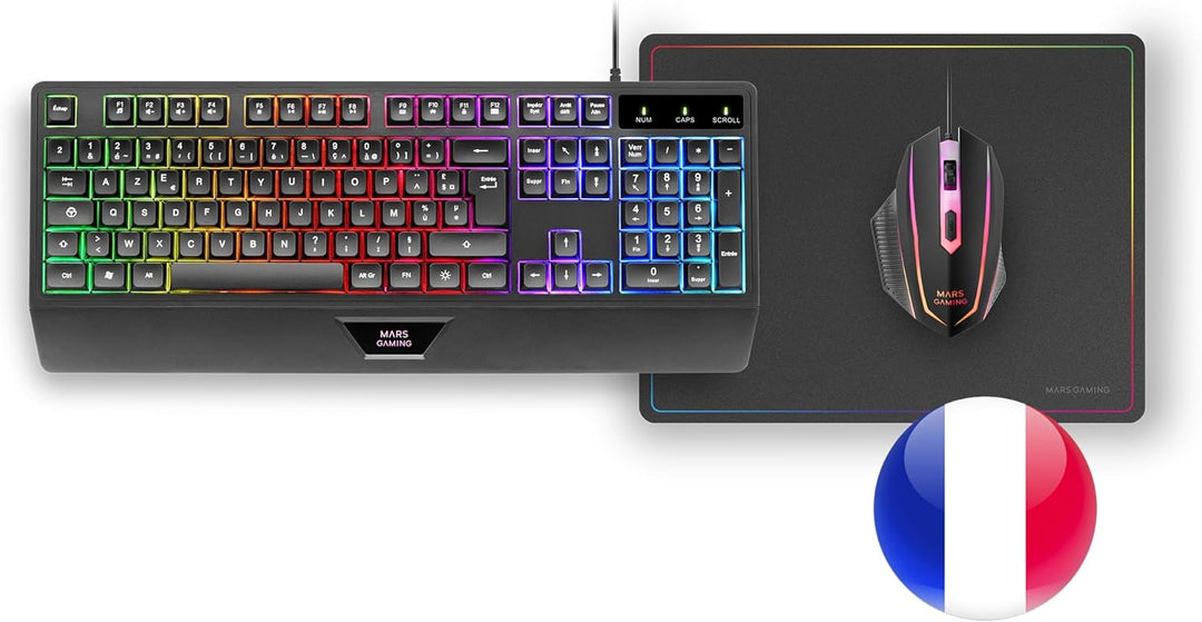 Mars Gaming MCP124, 3in1 Gaming Combo, Ergonomische H-Mech LED RGB Tastatur, RGB Maus 3200DPI HUANO