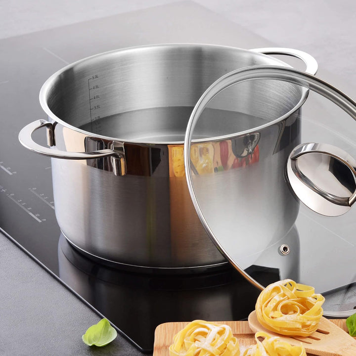 GRÄWE Kochtopf inkl. Glasdeckel, 5 l, Spülmaschinengeeignet, Topf für Induktion, gross, Edelstahl, Ø