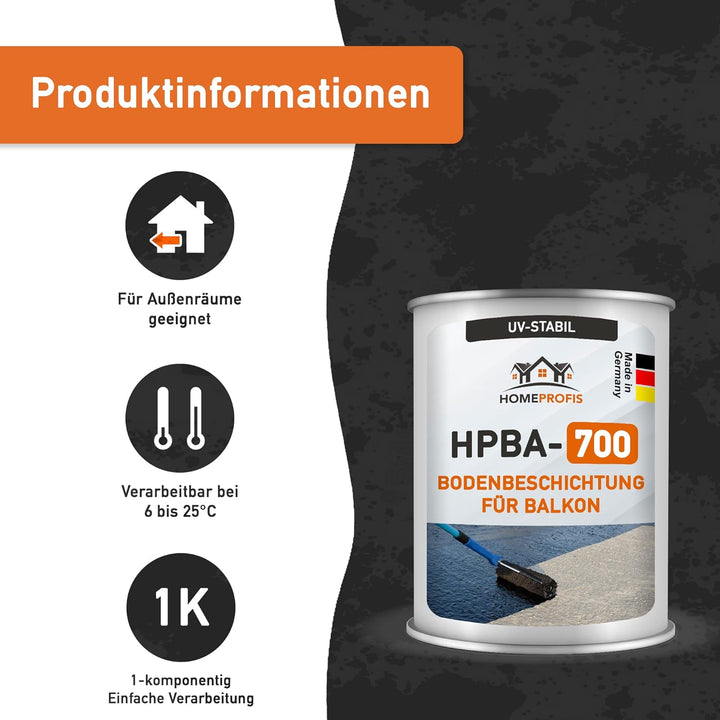 Home Profis® HPBA-700 seidenmatte UV-beständige 1K Bodenfarbe (5m²) für Balkon & Terrasse in RAL 900