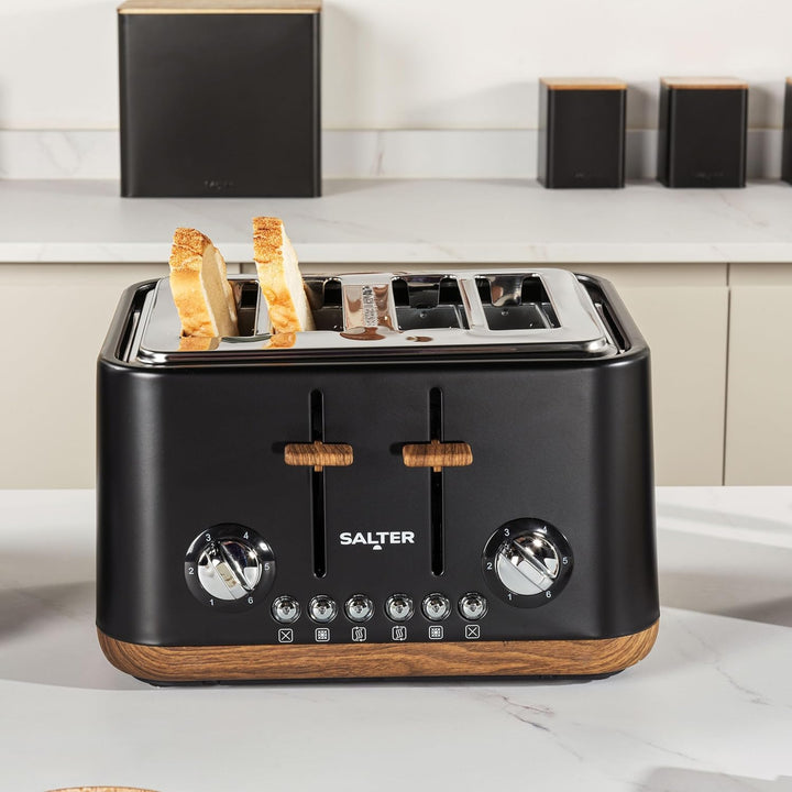 SALTER Toronto 4-Scheiben-Toaster – Breite Schlitze, 6 Bräunungsstufen, herausnehmbare Krümelschubla