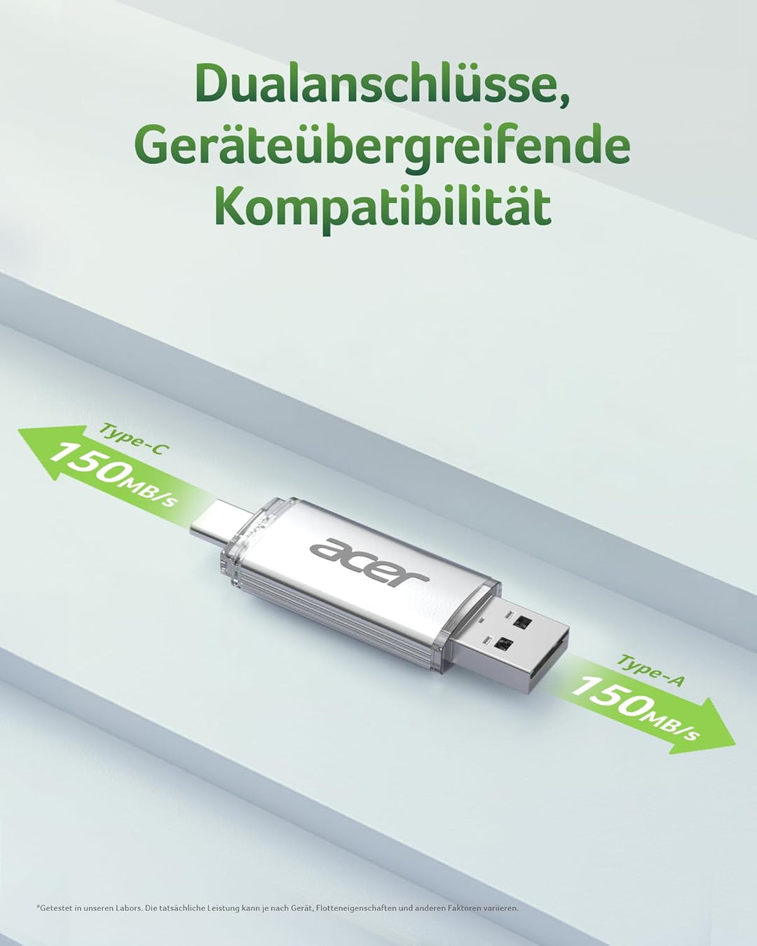 Acer USB-Stick UT300 256GB USB 3.2 Gen1, bis zu 150 MB/s, mit Dual-Anschluss Typ-A & Typ-C Flash Dri