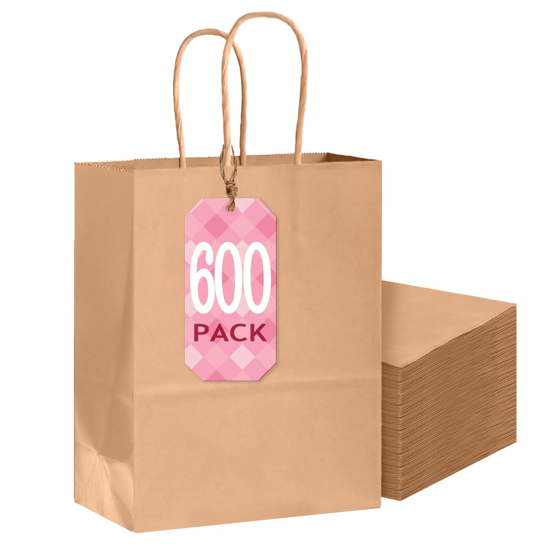 Gcardist 600 Stück Braun Geschenk Taschen mit Griffen Bulk8.3"x 6"x 3.15" Zoll kleine Grösse Kraftpa