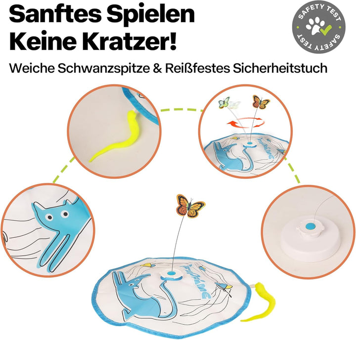 Pet Prime Interaktives Katzen Spielzeug mit Rotierendem Schmetterling & Federangel Automatisches Bew