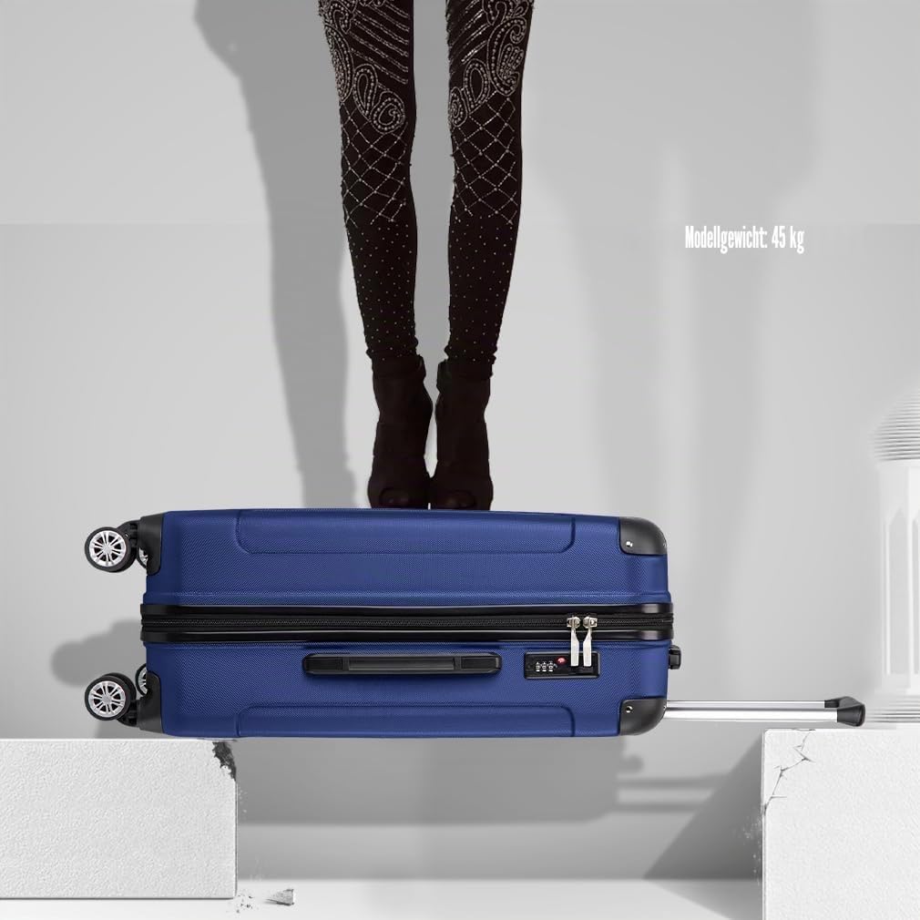KONO Trolley Handgepäck Koffer 55x35x20cm Rollkoffer Reisekoffer mit 4 Rollen und Schloss (Navy Blau