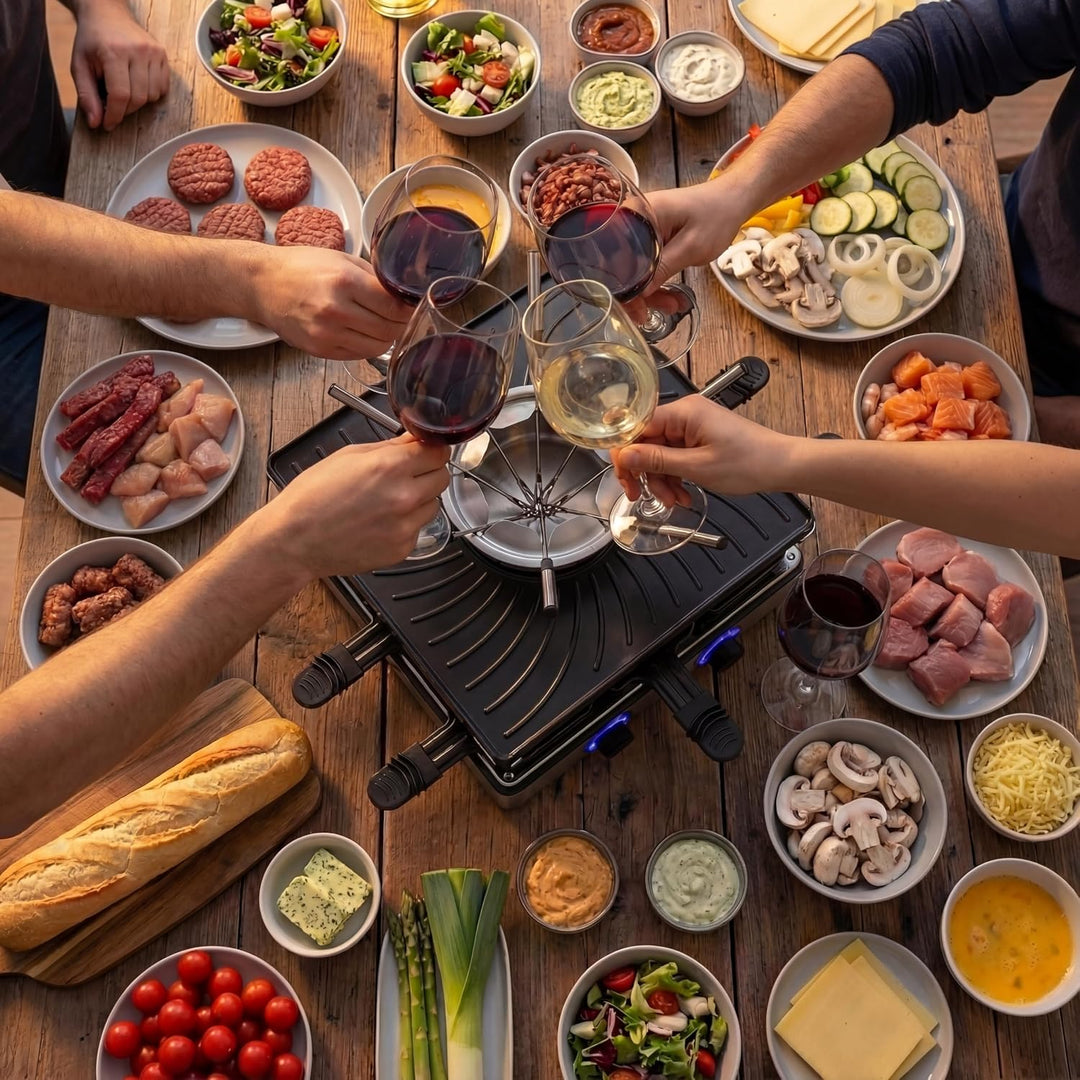 Princess Raclette und Fondue 5-in-1, 8 Personen, Doppelte Thermostate, 1,3 L Fonduetopf, PFAS-frei,