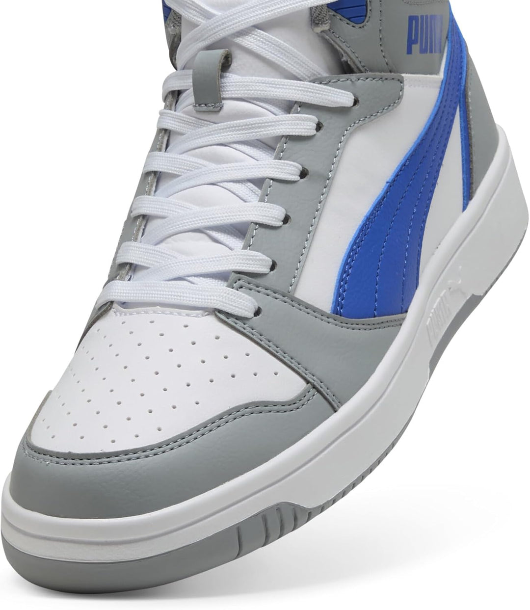 PUMA Unisex Rebound V6 Sneaker 36 EU Cool Mid Gray Vivid Blue Puma White, 36 EU Cool Mid Gray Vivid