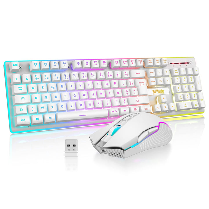 RedThunder K10 Set mit Tastatur und Maus, kabellos, Gaming-Tastatur, Hintergrundbeleuchtung, französ