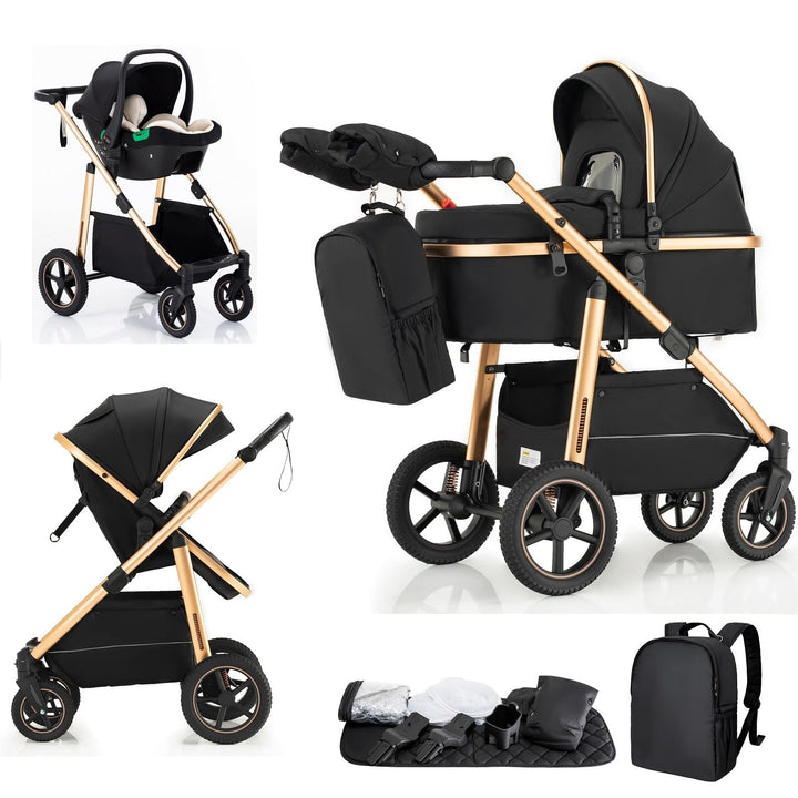 Kinderwagen 3 in 1, Kinderwagen & Buggys mit Autositz mit verstellbarem Griff, Kinderwagen mit Fests