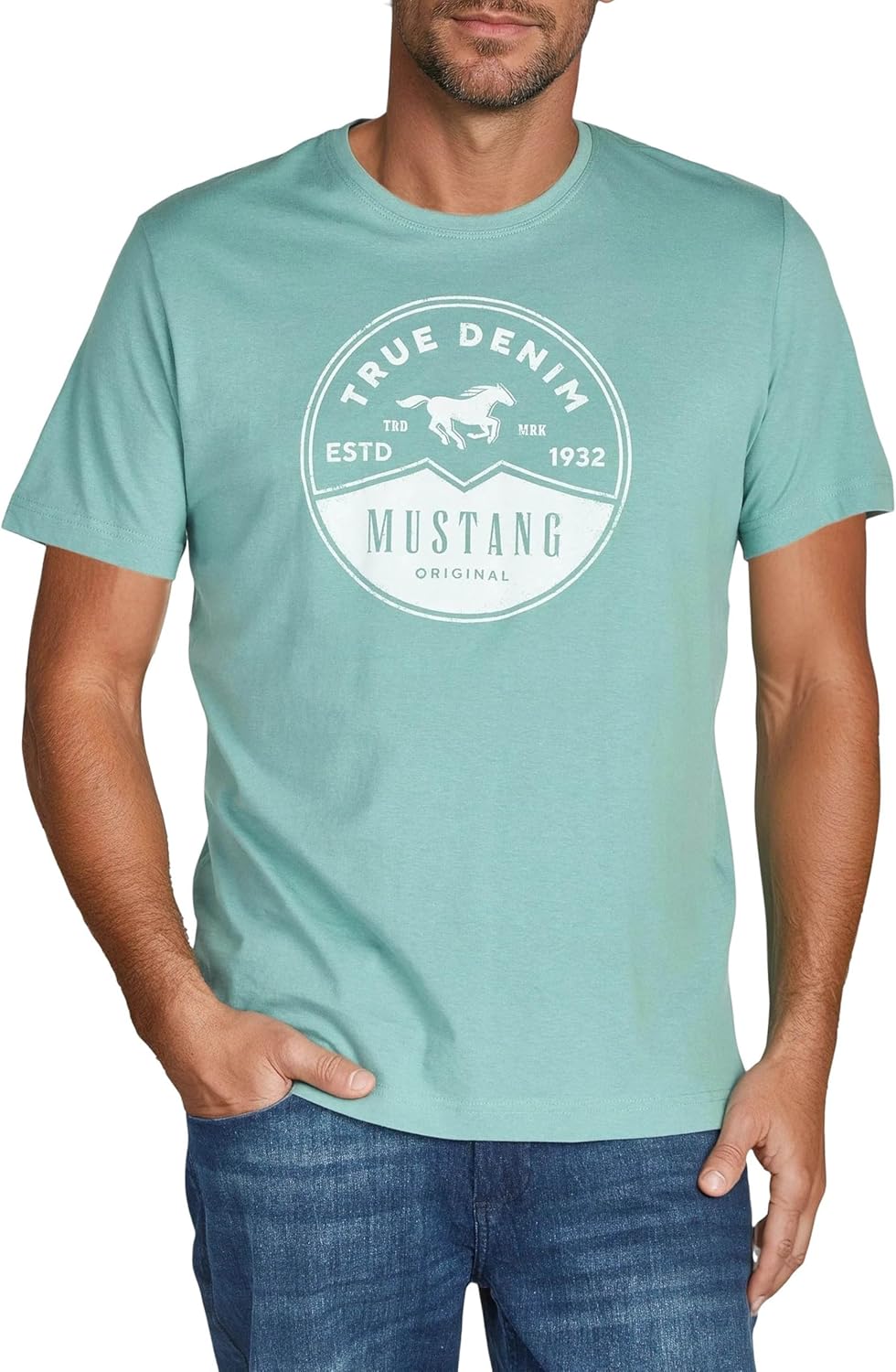 MUSTANG Herren T-Shirt 4er Pack Frontprint O-Neck Rundhalsausschnitt Kurzarm Regular Tee Shirt 100%